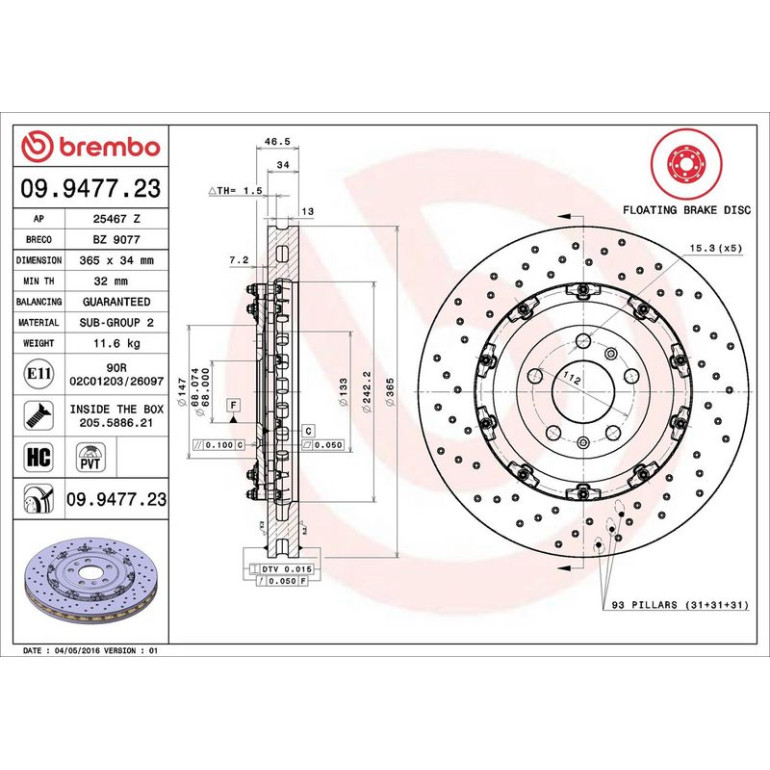 12 481 059 Brembo PREMIUM VA zweiteilig 09.9477.23 12 481 059 Brembo PREMIUM VA zweiteilig 09.9477.23