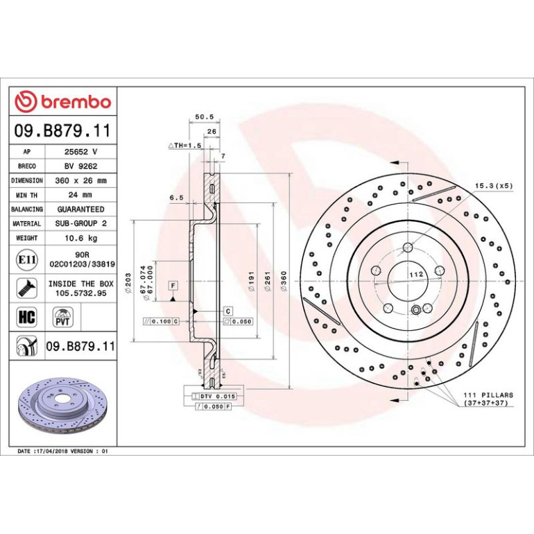 15 482 099 Bremsscheibe HA 09.B879.11 15 482 099 Bremsscheibe HA 09.B879.11