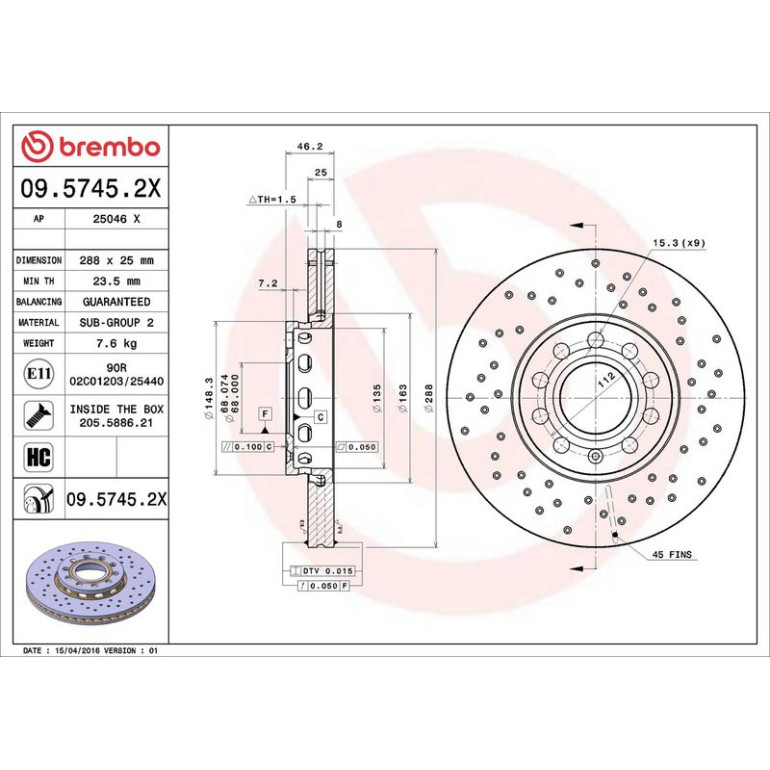 Bremsscheibe VA Xtra 09.5745.2X Bremsscheibe VA Xtra 09.5745.2X