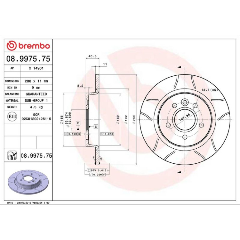 Bremsscheibe HA Brembo Max 08.9975.75 Bremsscheibe HA Brembo Max 08.9975.75