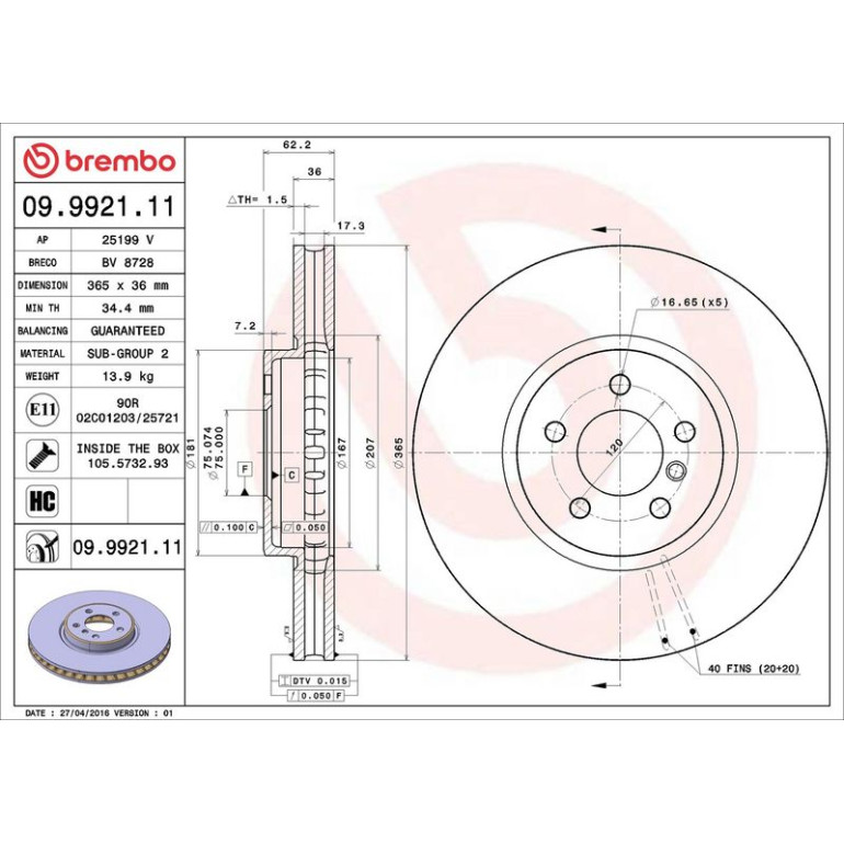 11 481 062 Bremsscheibe VA 09.9921.11 11 481 062 Bremsscheibe VA 09.9921.11