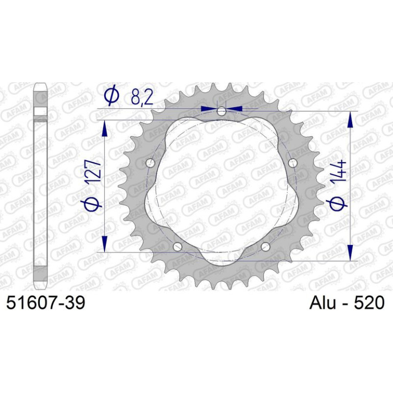 AFAM Kettenrad ALU 39 Zähne 51607-39 AFAM Kettenrad ALU 39 Zähne 51607-39