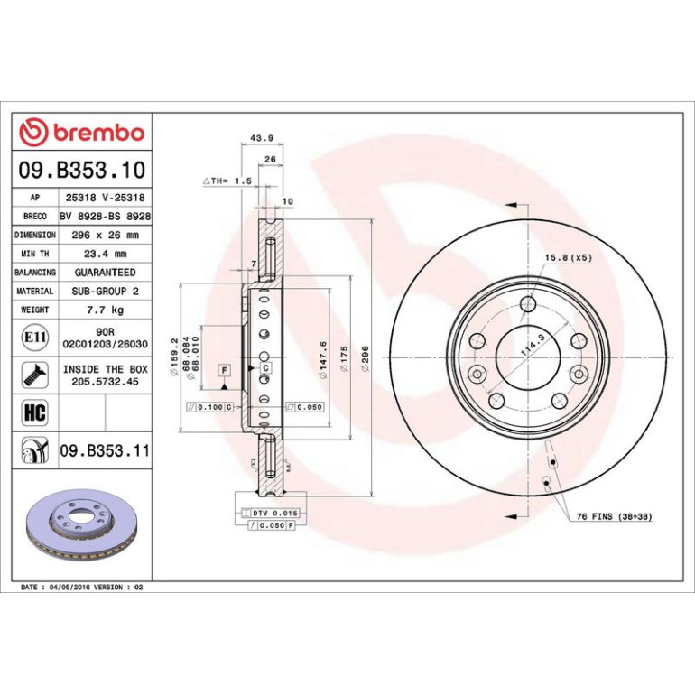 72 481 045 Bremsscheibe VA 09.B353.11
