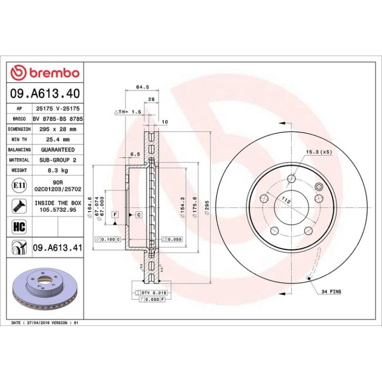 15 481 067 Bremsscheibe VA 09.A613.41 15 481 067 Bremsscheibe VA 09.A613.41