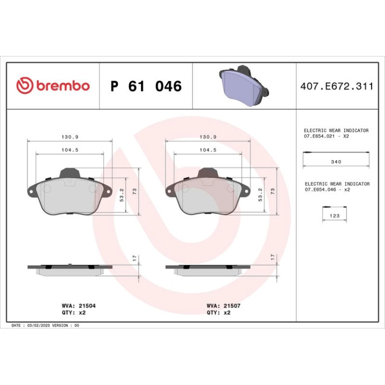 BREMBO Bremsklötze VA P 61 046 BREMBO Bremsklötze VA P 61 046