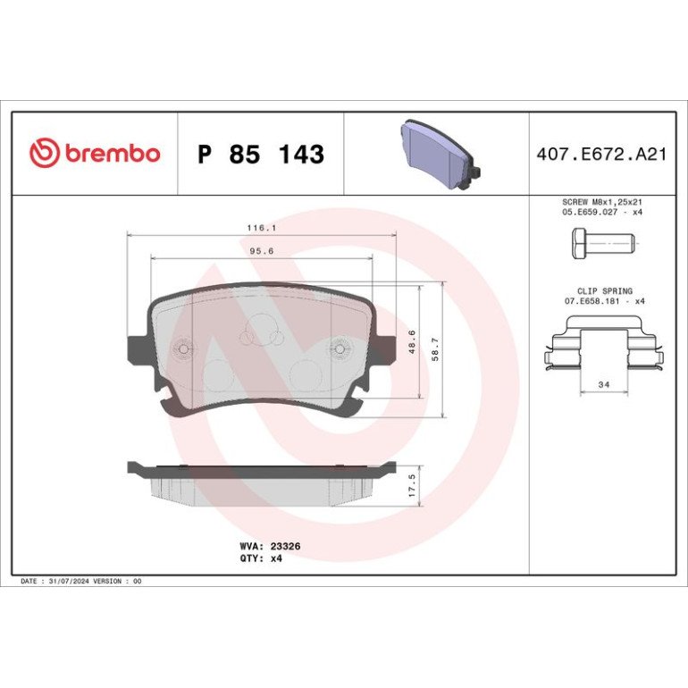 BREMBO Bremsklötze HA P 85 143 BREMBO Bremsklötze HA P 85 143