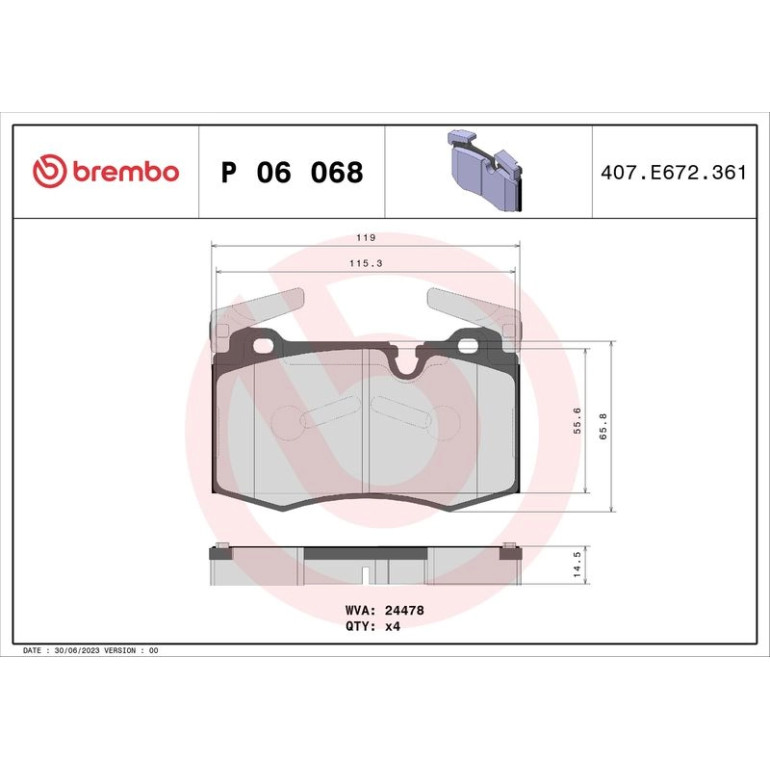 BREMBO Bremsklötze VA P 06 068 BREMBO Bremsklötze VA P 06 068