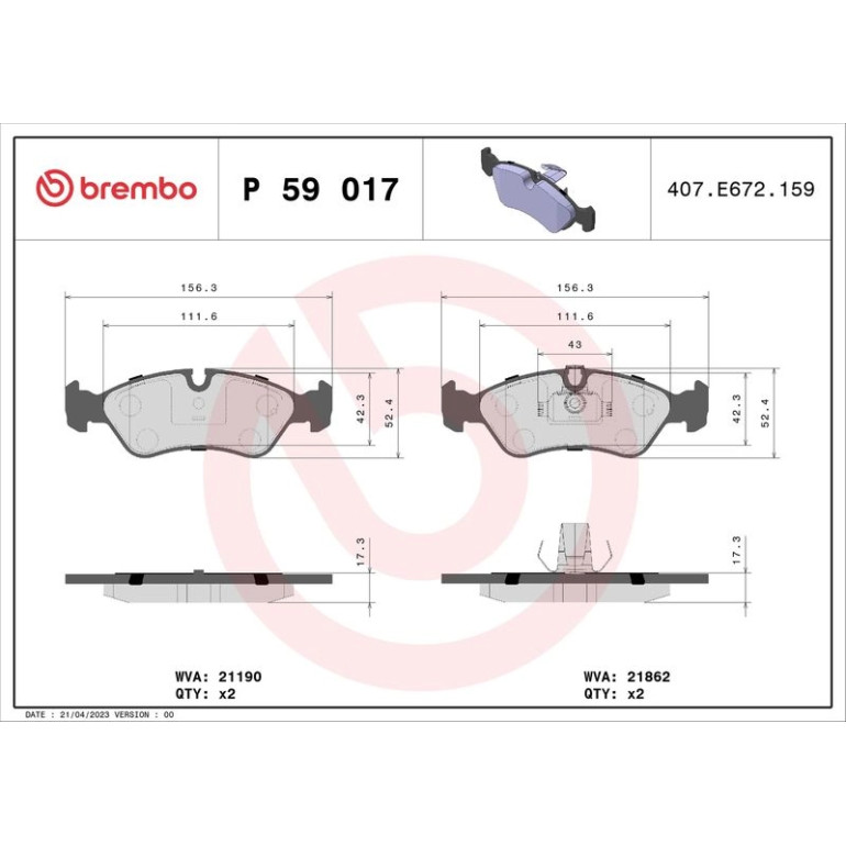 BREMBO Bremsklötze VA P 59 017 BREMBO Bremsklötze VA P 59 017