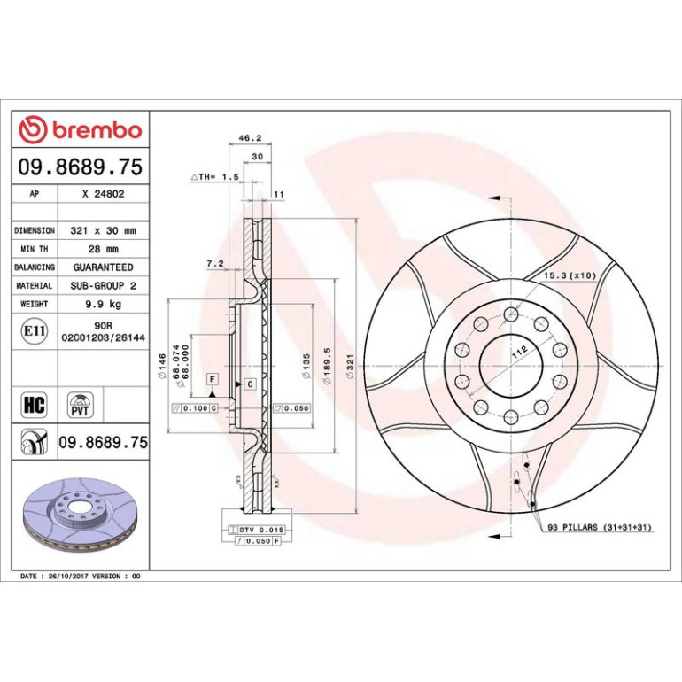12 481 035M Bremsscheibe VA Brembo Max 09.8689.75
