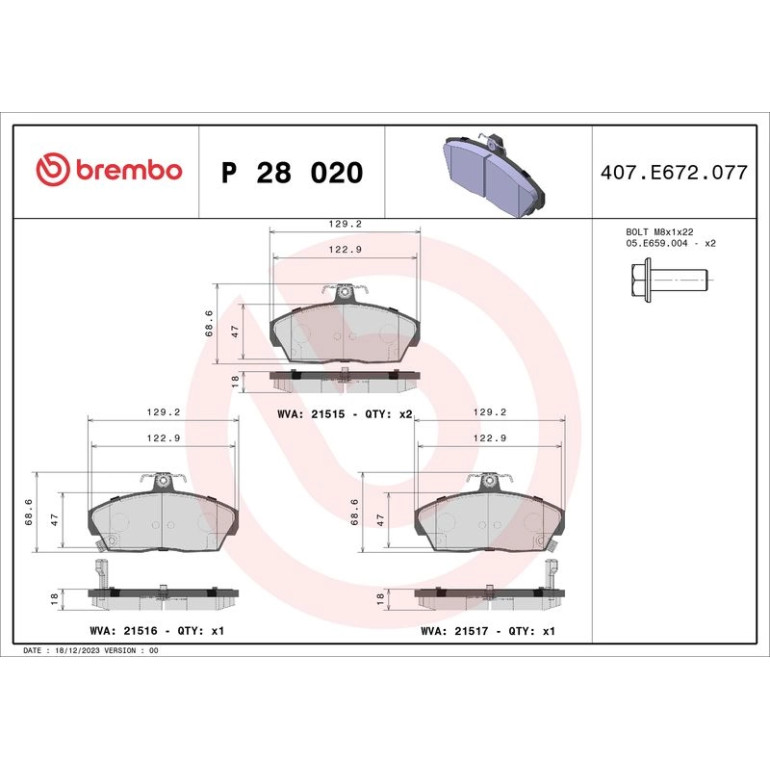 BREMBO Bremsklötze VA P 28 020 BREMBO Bremsklötze VA P 28 020