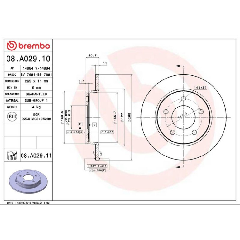 83 482 022 Bremsscheibe HA 08.A029.10 83 482 022 Bremsscheibe HA 08.A029.10