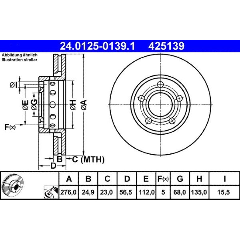 ATE Bremsscheibe 24.0125-0139.1