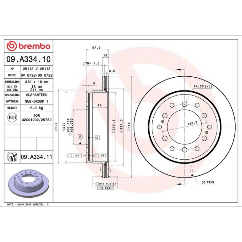 82 482 029 Bremsscheibe HA 09.A334.11 82 482 029 Bremsscheibe HA 09.A334.11