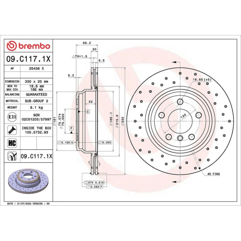 BREMBO Bremsscheibe 09.C117.1X BREMBO Bremsscheibe 09.C117.1X
