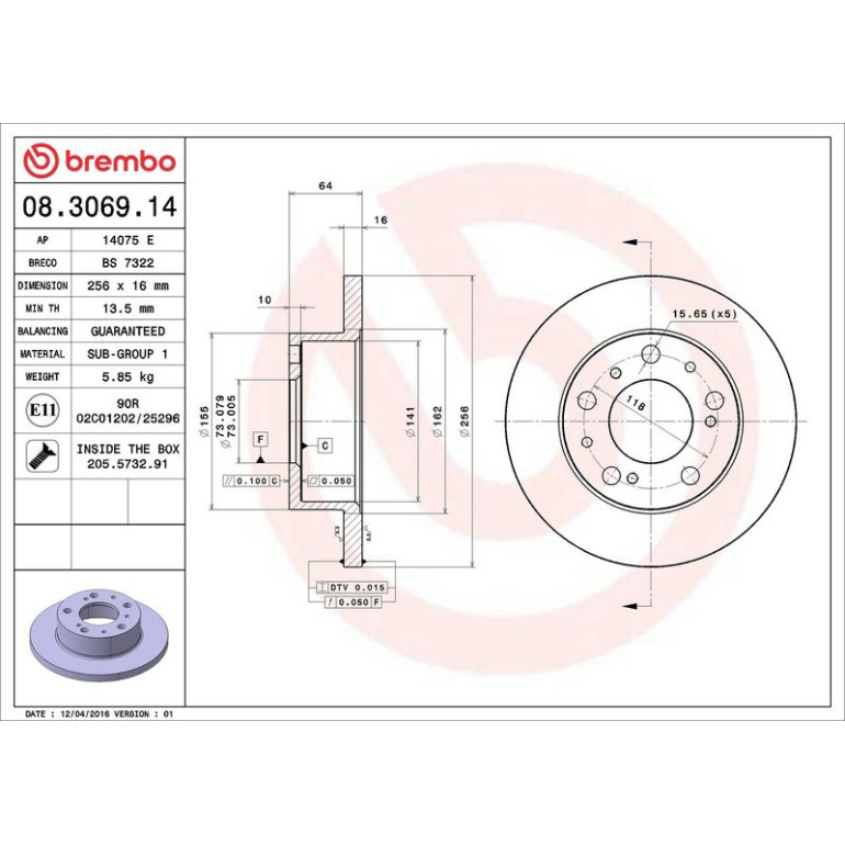 40 481 008 Bremsscheibe VA 08.3069.14 40 481 008 Bremsscheibe VA 08.3069.14