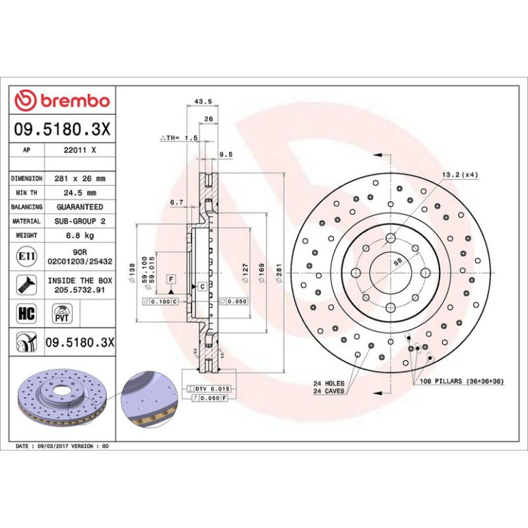 Bremsscheibe VA Xtra 09.5180.3X Bremsscheibe VA Xtra 09.5180.3X