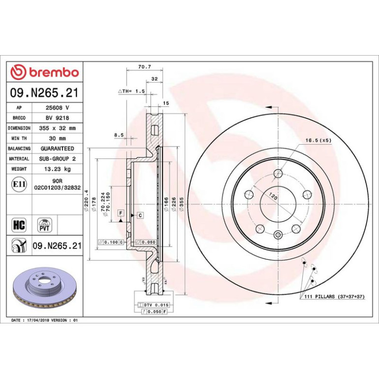 62 481 001 Bremsscheibe VA 09.N265.21 62 481 001 Bremsscheibe VA 09.N265.21