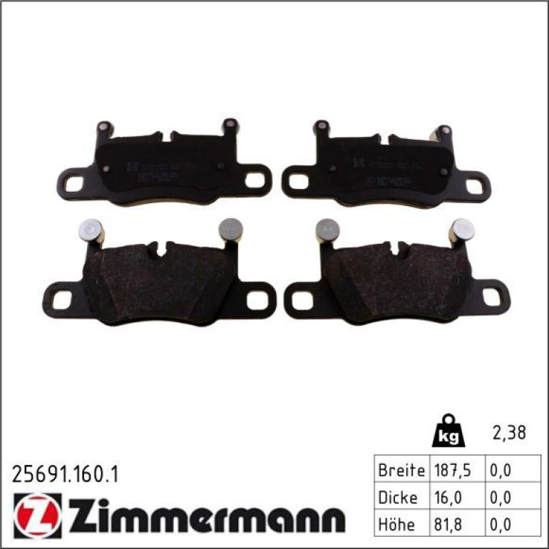 ZIMMERMANN Bremsbelagsatz, Scheibenbremse 25691.160.1 ZIMMERMANN Bremsbelagsatz, Scheibenbremse 25691.160.1