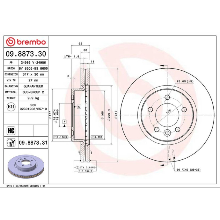 52 481 034 Bremsscheibe VA 09.8873.31