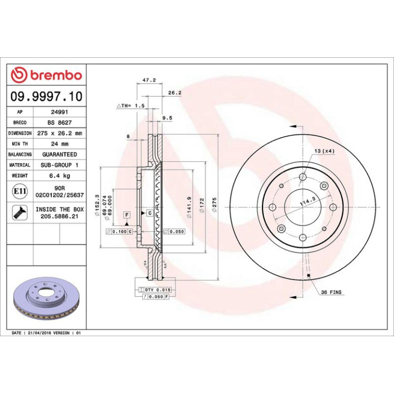 94 481 010 Bremsscheibe VA 09.9997.10 94 481 010 Bremsscheibe VA 09.9997.10