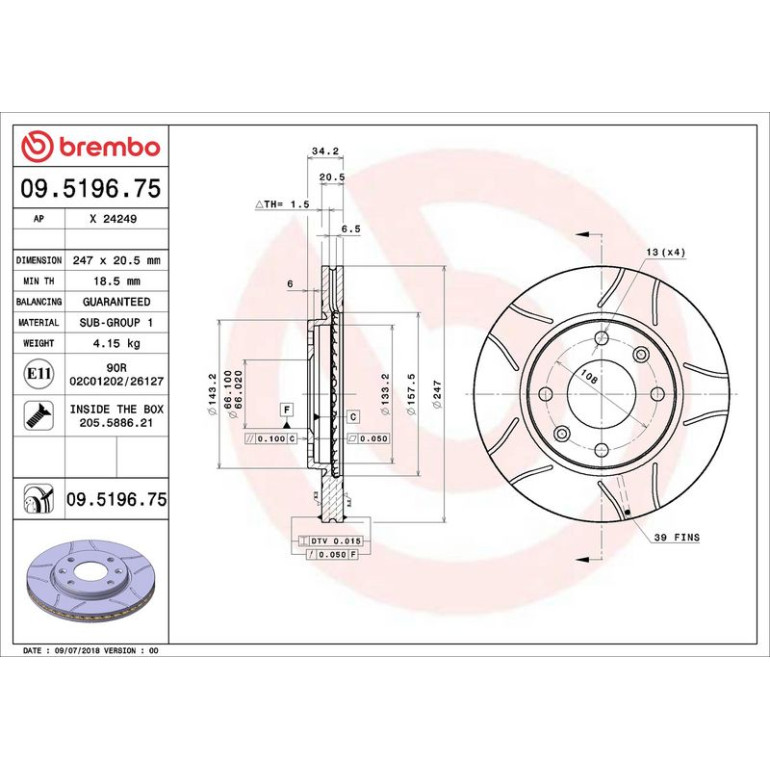 BREMBO Bremsscheibe 09.5196.75 BREMBO Bremsscheibe 09.5196.75