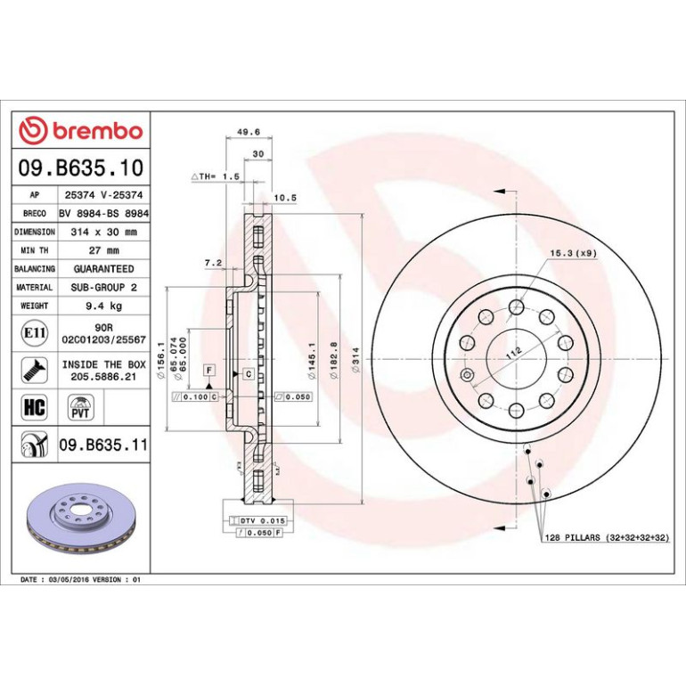 17 481 055 Bremsscheibe VA 09.B635.11 17 481 055 Bremsscheibe VA 09.B635.11