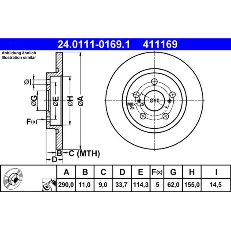 Bremsscheibe Toyota T. Avensis 08 24.0111-0169.1 Bremsscheibe Toyota T. Avensis 08 24.0111-0169.1