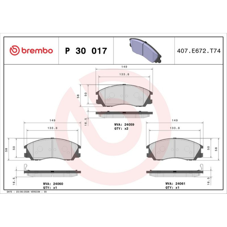 BREMBO Bremsklötze VA P 30 017 BREMBO Bremsklötze VA P 30 017