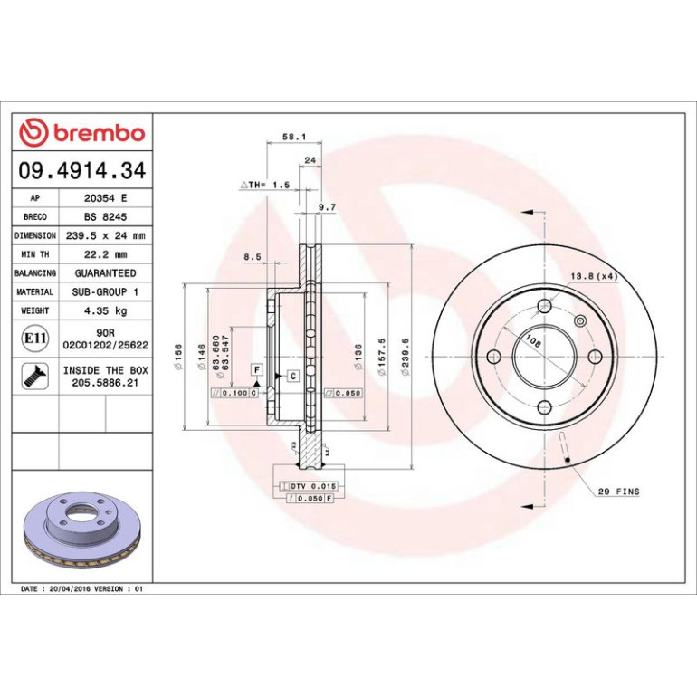 51 481 015 Bremsscheibe VA 09.4914.34 51 481 015 Bremsscheibe VA 09.4914.34