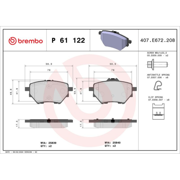 BREMBO Bremsklötze HA P 61 122 BREMBO Bremsklötze HA P 61 122