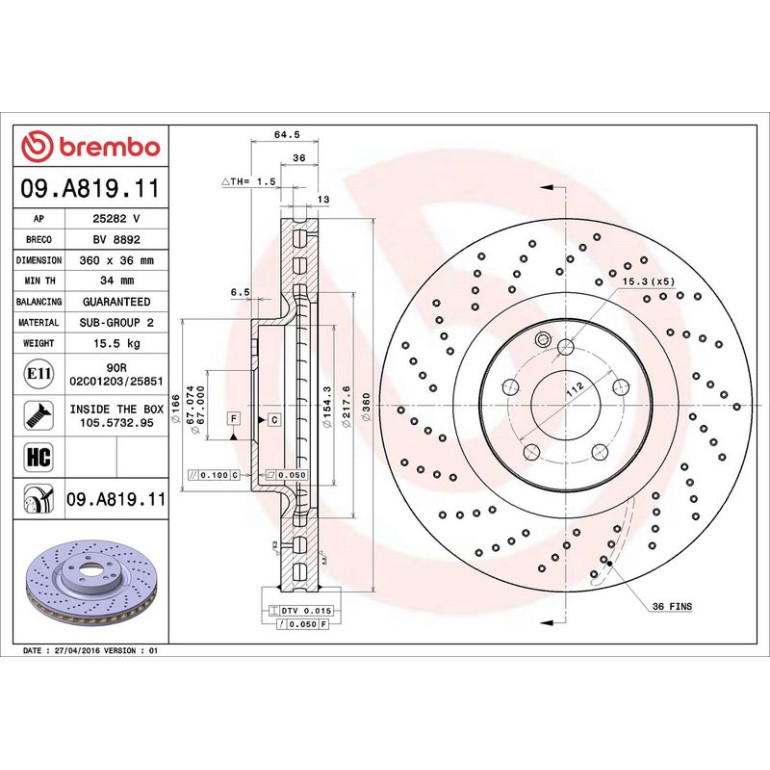 15 481 093 Bremsscheibe VA 09.A819.11 15 481 093 Bremsscheibe VA 09.A819.11