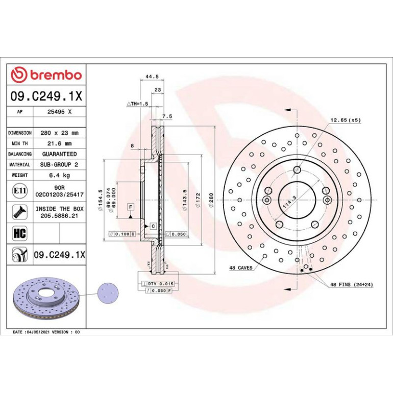 Bremsscheibe VA Brembo Xtra 09.C249.1X Bremsscheibe VA Brembo Xtra 09.C249.1X