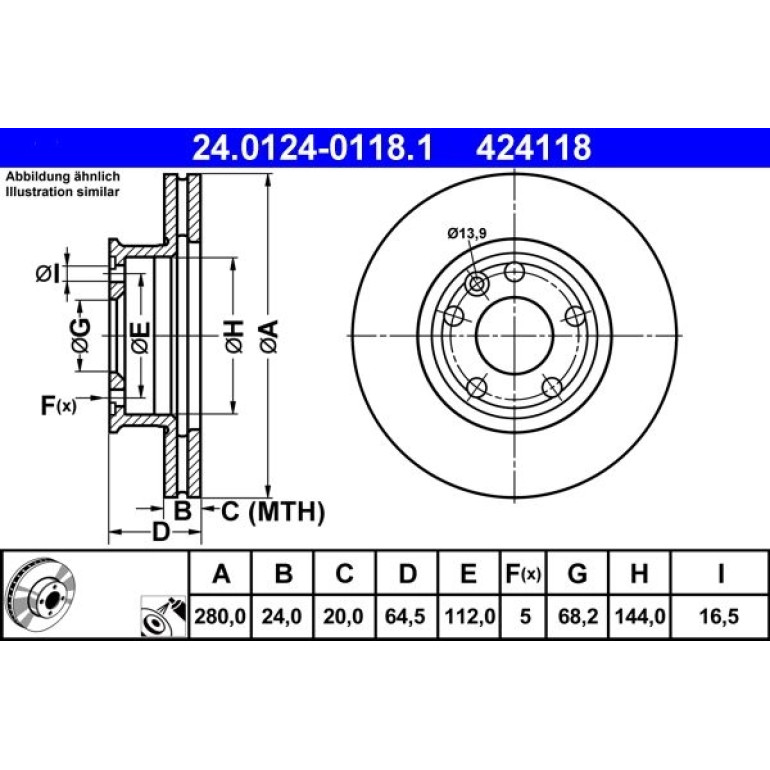 Bremsscheibe Vw P. T4 90-03 24.0124-0118.1 Bremsscheibe Vw P. T4 90-03 24.0124-0118.1