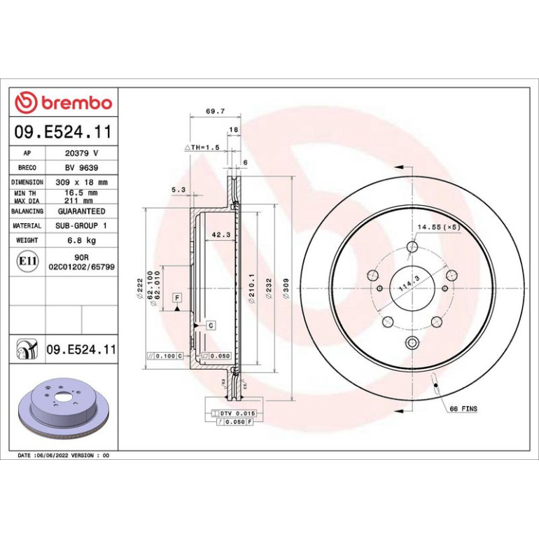 BREMBO Bremsscheibe 09.E524.11 BREMBO Bremsscheibe 09.E524.11