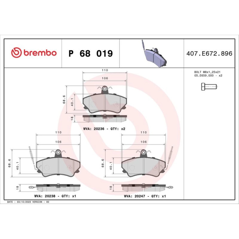 BREMBO Bremsklötze VA P 68 019 BREMBO Bremsklötze VA P 68 019