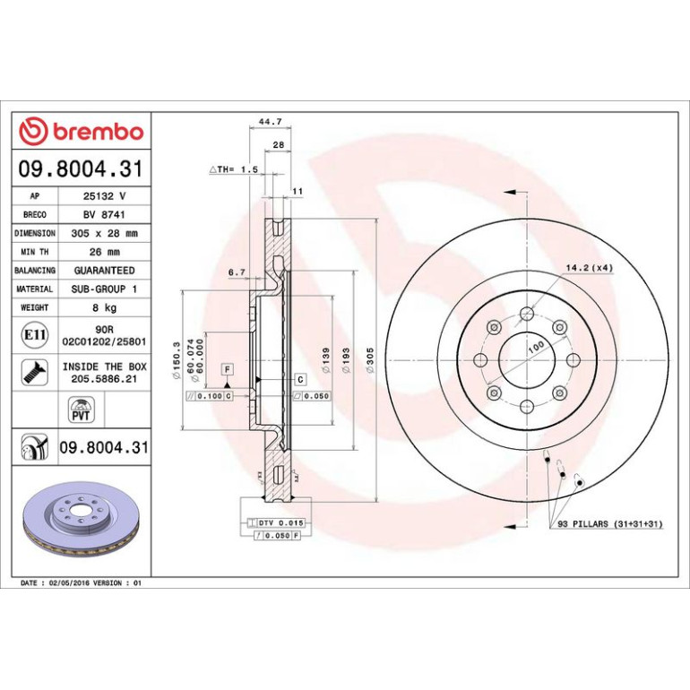 40 481 052 Bremsscheibe VA 09.8004.31 40 481 052 Bremsscheibe VA 09.8004.31