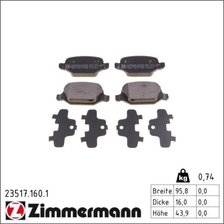 ZIMMERMANN Bremsbeläge 23517.160.1 ZIMMERMANN Bremsbeläge 23517.160.1