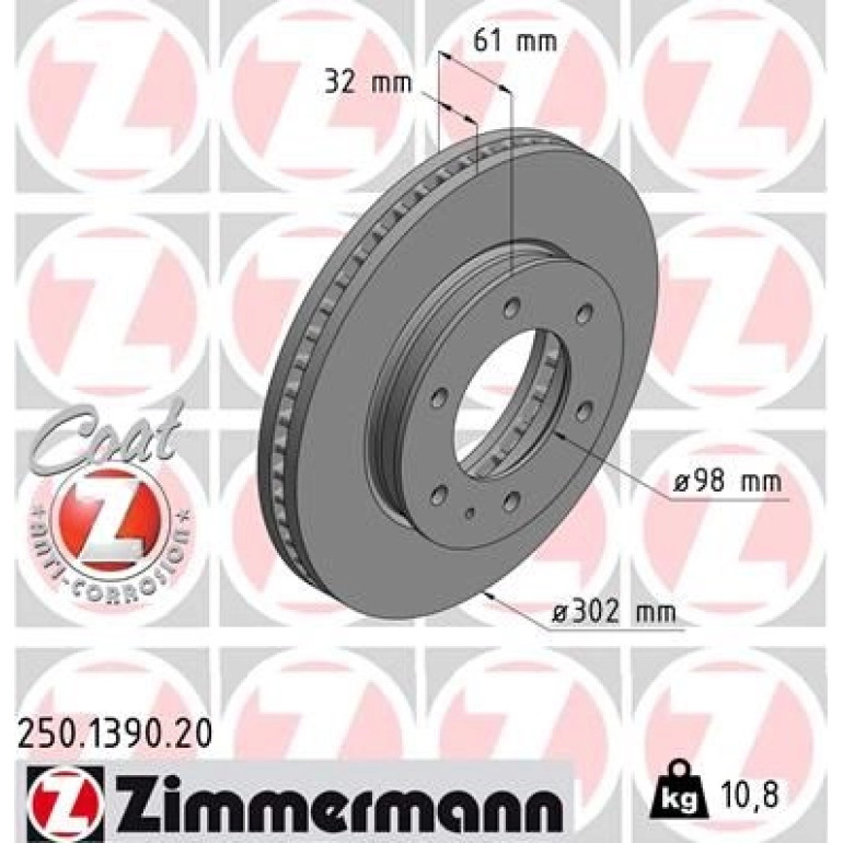 ZIMMERMANN Bremsscheibe 250.1390.20 ZIMMERMANN Bremsscheibe 250.1390.20