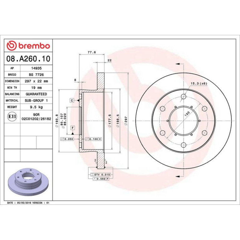 40 481 049 Bremsscheibe VA 08.A260.10 40 481 049 Bremsscheibe VA 08.A260.10
