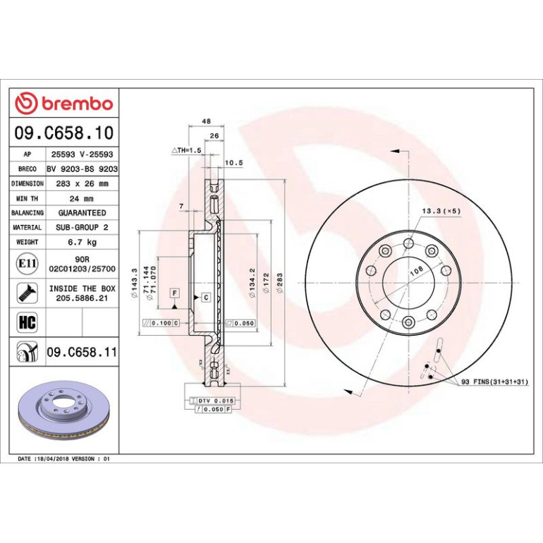 71 482 017 Bremsscheibe VA 09.C658.11 71 482 017 Bremsscheibe VA 09.C658.11