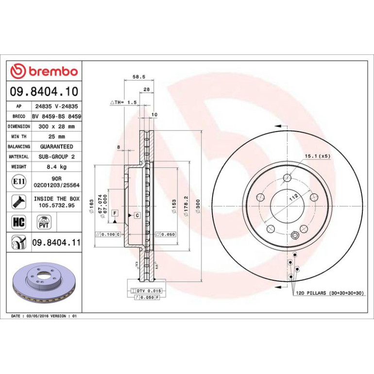 15 481 052 Bremsscheibe VA 09.8404.11 15 481 052 Bremsscheibe VA 09.8404.11