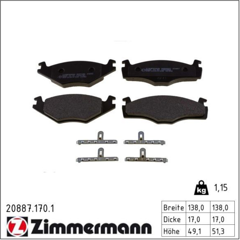 ZIMMERMANN Bremsbeläge 20887.170.1 ZIMMERMANN Bremsbeläge 20887.170.1