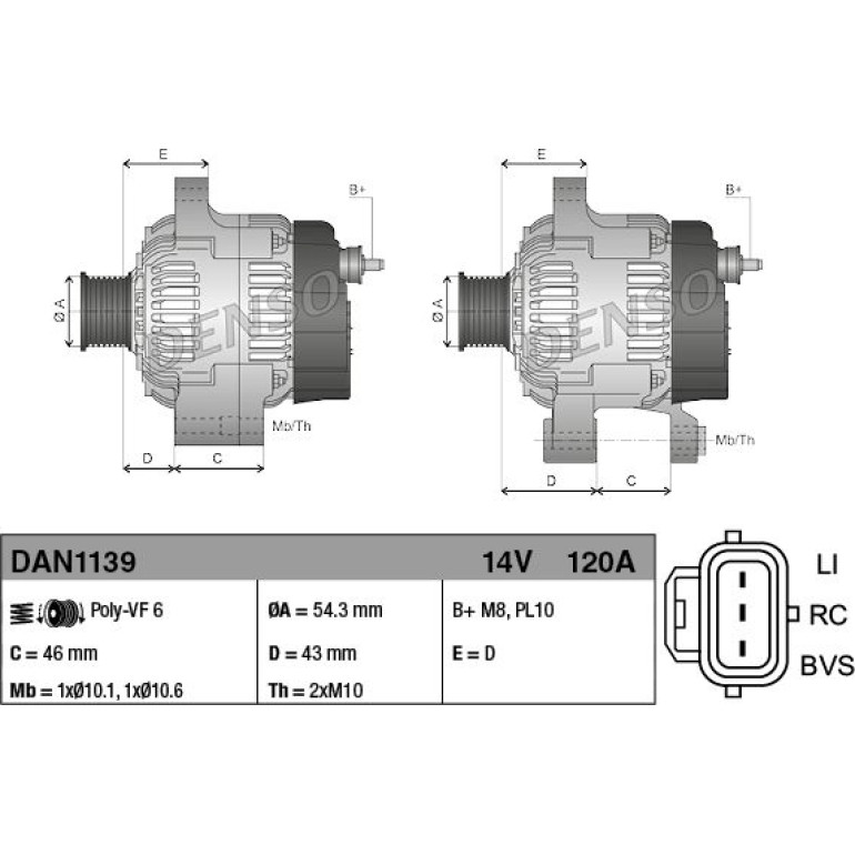 DENSO Generator DAN1139 DENSO Generator DAN1139