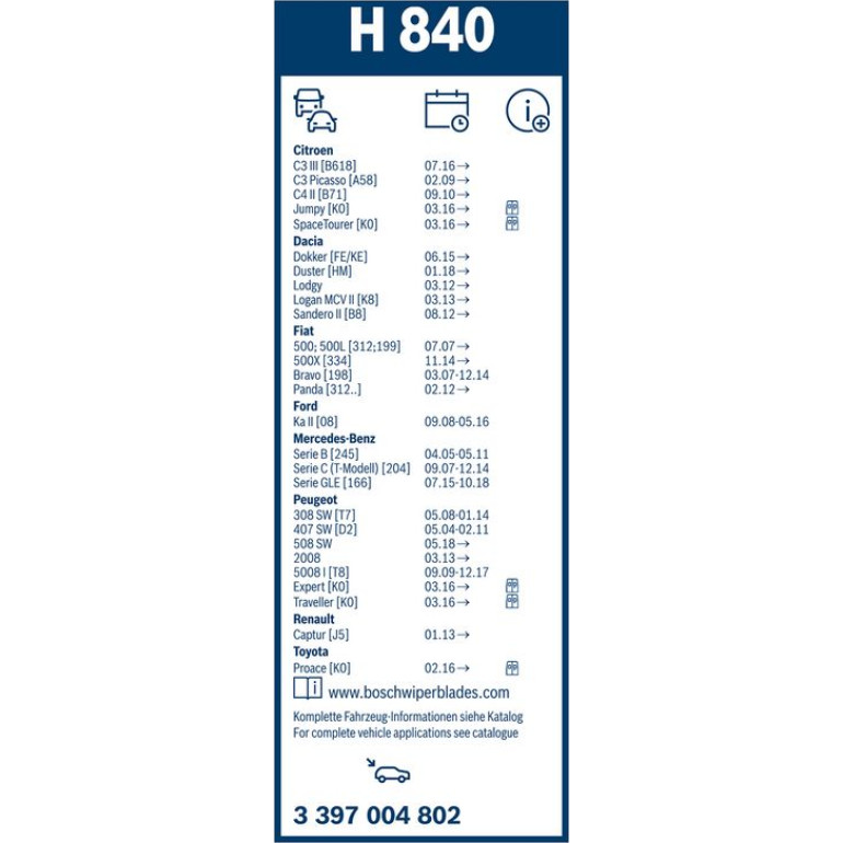 Bosch Wischerblatt H840 3397004802 Bosch Wischerblatt H840 3397004802
