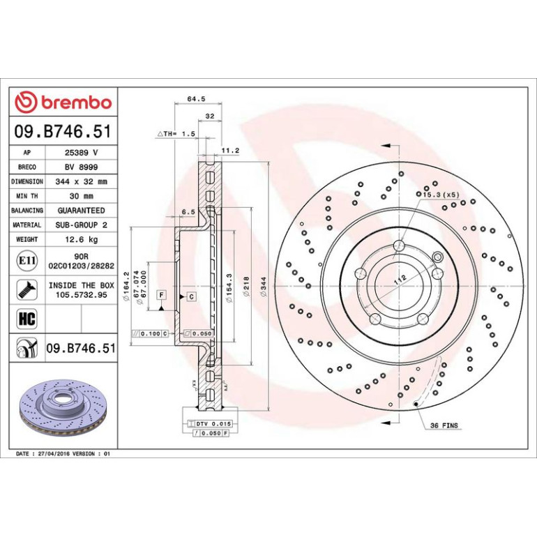 15 481 116 Bremsscheibe VA 09.B746.51 15 481 116 Bremsscheibe VA 09.B746.51