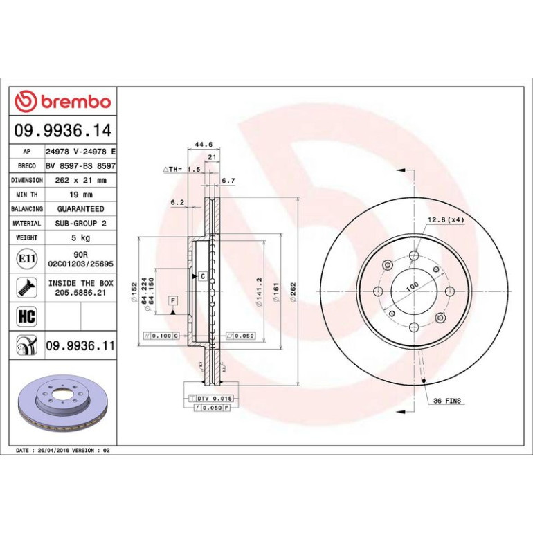 86 481 050 Bremsscheibe VA 09.9936.11 86 481 050 Bremsscheibe VA 09.9936.11