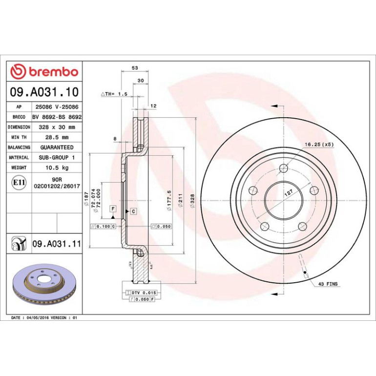 99 481 101 Bremsscheibe VA 09.A031.11 99 481 101 Bremsscheibe VA 09.A031.11