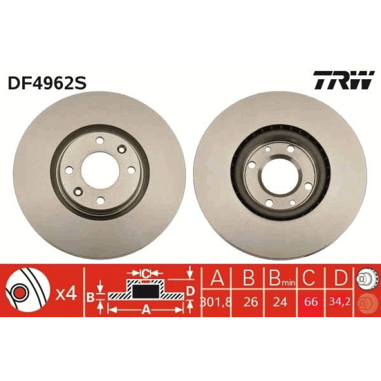 Bremsscheibe Peugeot S. 308 07- 2.0Hdi DF4962S Bremsscheibe Peugeot S. 308 07- 2.0Hdi DF4962S