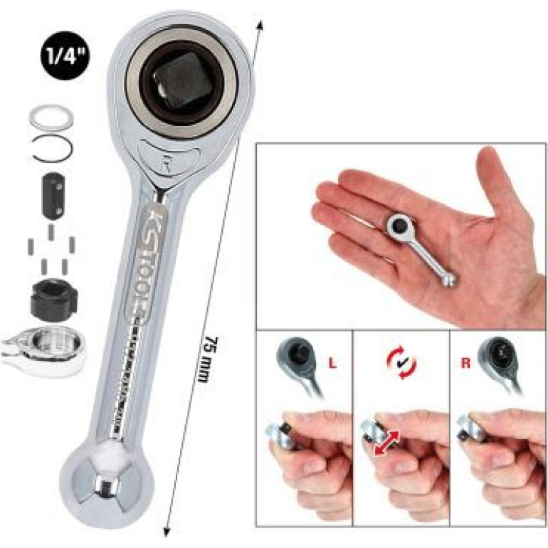 KS TOOLS MINI GRZECHOTKA Z WOLNOBIEGIEM 1/4 912.1485 KS TOOLS MINI GRZECHOTKA Z WOLNOBIEGIEM 1/4 912.1485