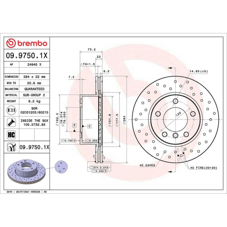 BREMBO Bremsscheibe XTRA VA 09.9750.1X
